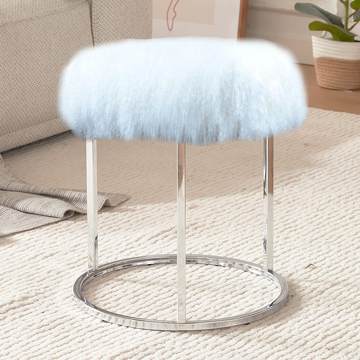 sheepskin White Fur Stool
