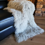 Tibetan Mongolian Lamb Fur Throw 2' x 4' — Silver