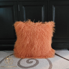 20" x 20" Tibetan Mongolian Lamb Fur Pillow Double Sided — Soft Orange
