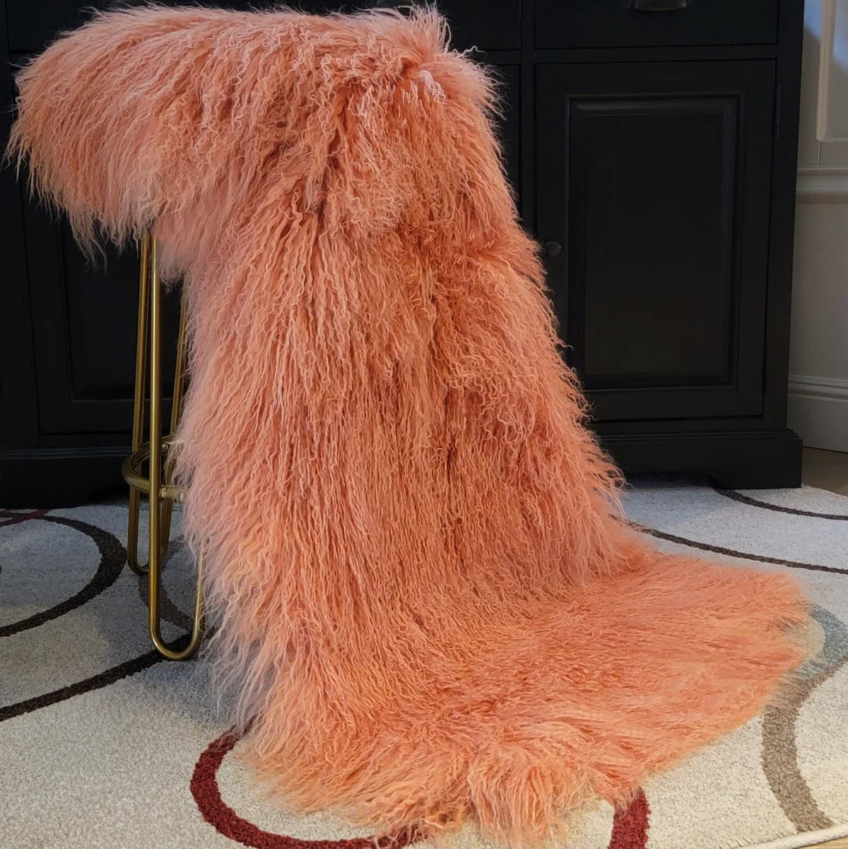 Mongolian/Tibetan Lamb Fur Sheepskin Plate – 2' × 4' - Soft Orange