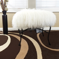 Tibetan Mongolian Lamb White Fur Ottoman With Black Metal Base