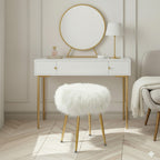 Mongolian Lamb Fur 360° Swivel Vanity Stool Gold Legs