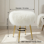 Mongolian Lamb Fur 360° Swivel Vanity Stool Gold Legs