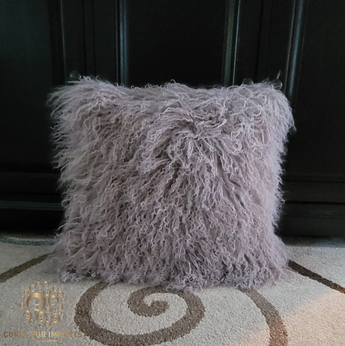 26" x 26" Tibetan Mongolian Lamb Fur Pillow Double Sided — Taupe