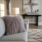 18" x 18" Tibetan Mongolian Lamb Fur Pillow Single Sided — Taupe