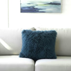 20" x 20" Tibetan Mongolian Lamb Fur Pillow Single Sided — Teal