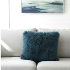 18" x 18" Tibetan Mongolian Lamb Fur Pillow Single Sided — Teal