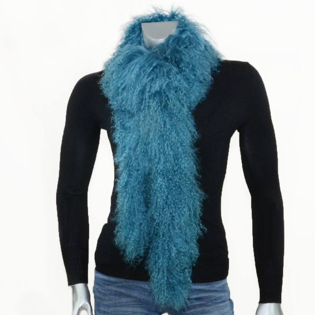 Tibetan Mongolian Lamb Fur Boa Scarf — Teal