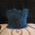 22" x 22" Tibetan Mongolian Lamb Fur Pillow Single Sided — Teal