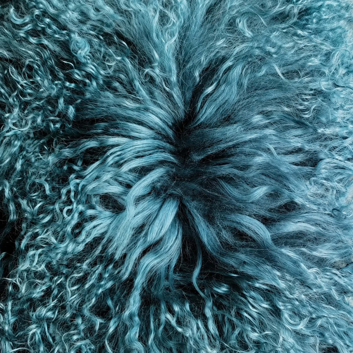 Teal Mongolian/Tibetan Lamb Fur Sheepskin Plate - 2' × 2'