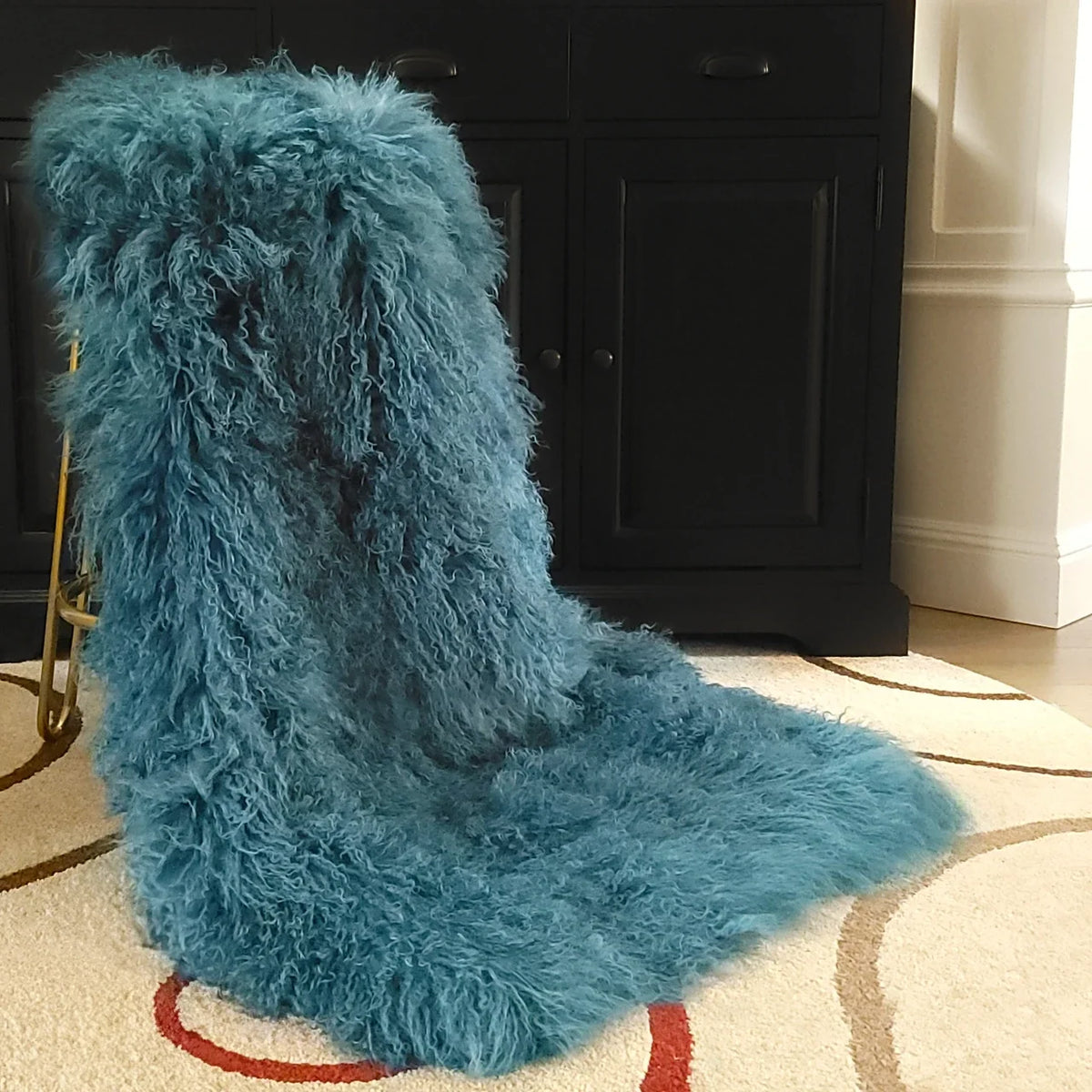Mongolian/Tibetan Lamb Fur Sheepskin Plate – 2' × 4' - Teal