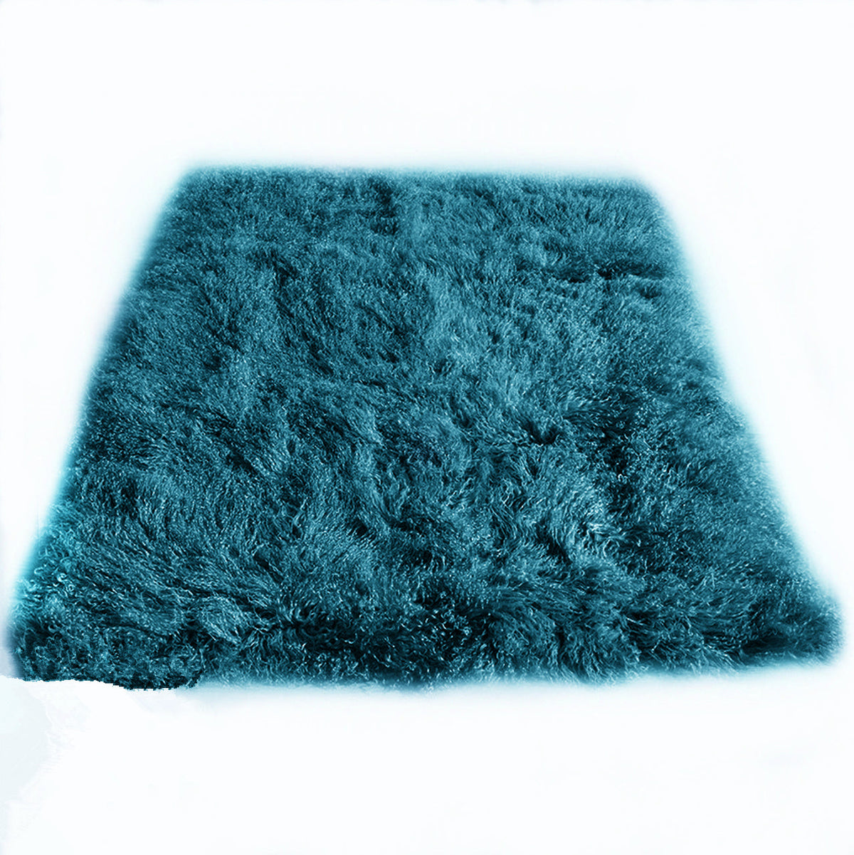 Mongolian/Tibetan Lamb Fur Rug – 4' × 6' - Teal