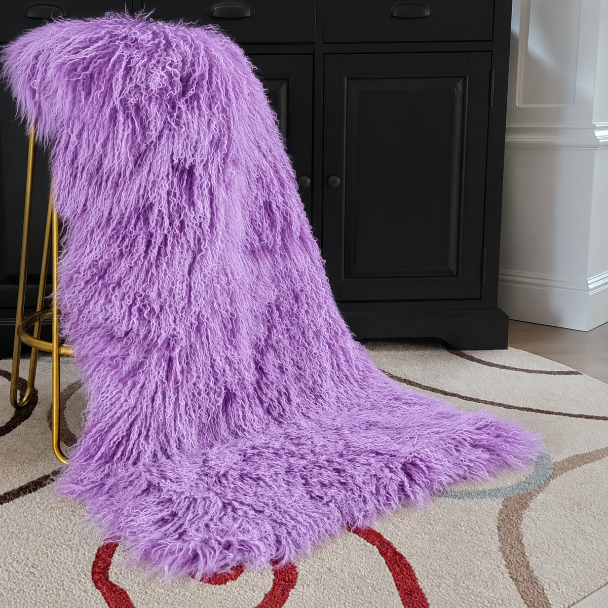 Mongolian/Tibetan Lamb Fur Sheepskin Plate – 2' × 4' - Violet Tulle