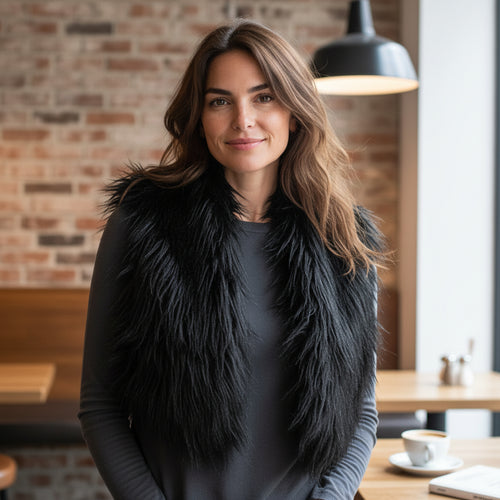 Cropped Long Hair Goat Fur Vest Black