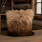 16" x 16" Tibetan Mongolian Lamb Fur Pillow Single Sided — Wheat Espresso Ombre