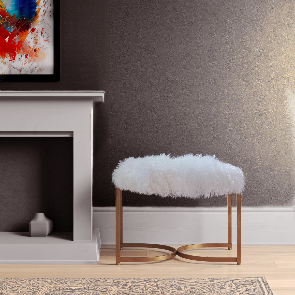 Mongolian Lamb Fur Accent Stool