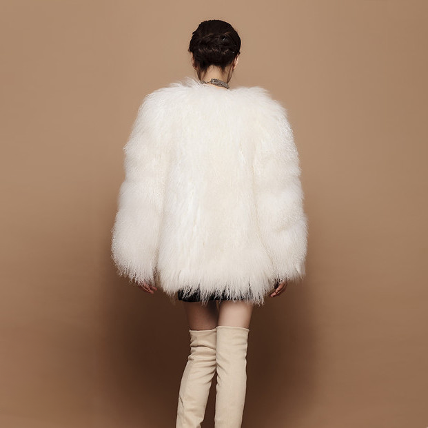 Tibetan Lamb Fur Coat Bleached White