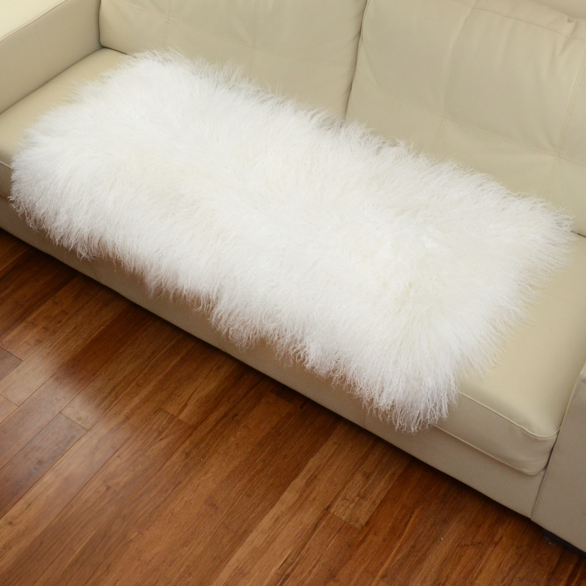 Tibetan Mongolian Lamb Fur Throw 2' x 4' — Bleached White