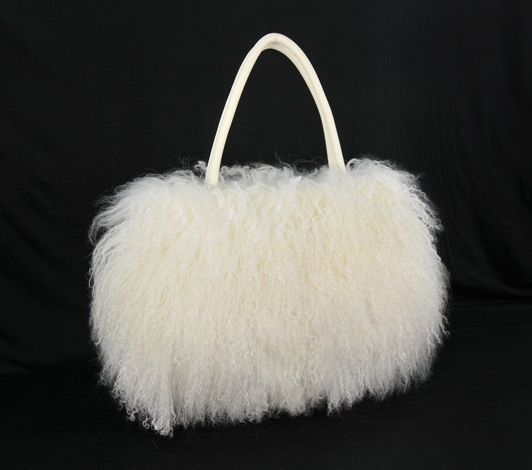 Mongolian Lamb Fur Tote white
